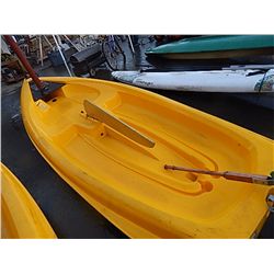 **** - SAIL BOAT WITH MAST - 11.5' LONG - YELLOW - COMES WITH RUDDER AND KEEL - SOME REPAIRS