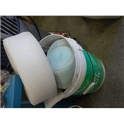 BUCKET OF FOAM AND DRYWALL PAPER ETC