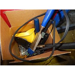 BOX OF TOOLS, HATCHET, CHISELS AND MORE