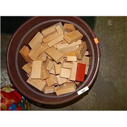 BUCKET OF TOY WOOD BLOCKS