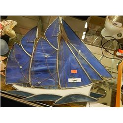 LEADED STAINED GLASS SAIL SHIP - ~16" TALL