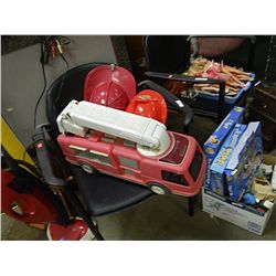 FIRE TRUCK AND 2 FIRE MAN'S HATS