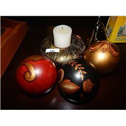 LOT - CANDLE HOLD, PEAR AND 3 ACCENT BALLS