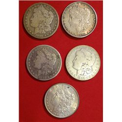 5- Morgan Dollars, 2- 1896, 2- 1896-D 189-S