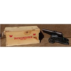Win. 10 gauge signal cannon, event starting cannon, on wheels, original style reproduction box, work