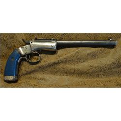 Stevens tip-up target, .22, single shot, blue grips, 8" barrel,