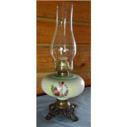 P & A fancy oil lamp,  hand painted bowl, brass base