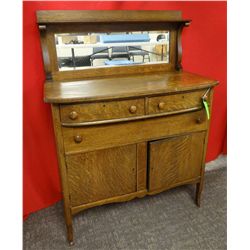 Oak buffet/side board, 56" h x 42" w x 22" d, beveled mirrored back