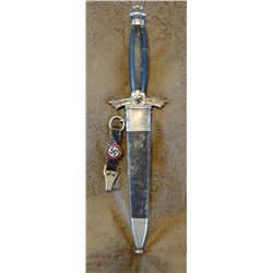 Nazi 7" dagger w/sheath "National - Sozialistische - DAP" on belt clip, leather bound handle and she