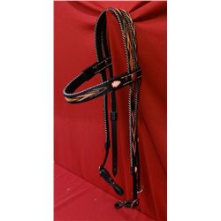 Prison made hitched horsehair bridle, loop/roping reins, beaded junctions, buffalo nickel conchos, m