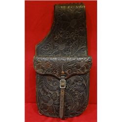Leather saddle bags, hand tooled