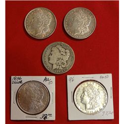 5- Morgan Dollars, 4- 1896, 1860-O