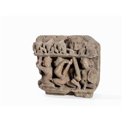 Sandstone Relief Fragment with Temple Guards, 9th/10th C.