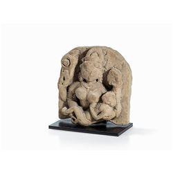 Sandstone Relief of a Female Deity with Child, 9th-11th C.