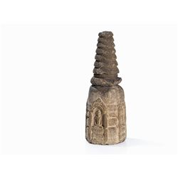 Sandstone Stupa with 4 Cosmic Buddha Figures, 9th/10th C.