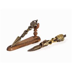 2 Partly Gilt Bronze Phurbu, 18th/19th C.