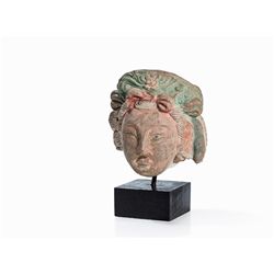 Stone Head of Guanyin with Polychrome Colors, Liao Dynasty