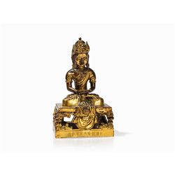 Fire-Gilt Bronze Figure Buddha Amitayus, Qianlong Mark, 1770