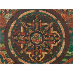 Thangka, Central Depiction of a Lama, Colors on Linen, 19th C.