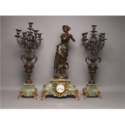 Art Nouveau Patinated Metal Figured Clock