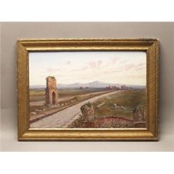 19th C. Italian gouache Appian Way Signed