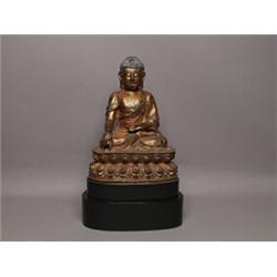 Early Ming Gilt and Lacquered Bronze Buddha