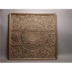 19th C Far Eastern Carved Wood Panel in Frame