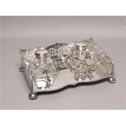 Silver Plated Inkstand With Two Glass Bottles