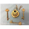 Image 1 : Antique Solid Brass Padlock with 3 Brass Skeleton Keys