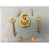 Image 2 : Antique Solid Brass Padlock with 3 Brass Skeleton Keys