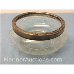 Older pressed glass bowl with silver plate rim