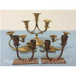 5 copper & brass candle holders