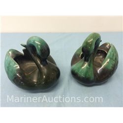 Pair of Blue Mountain Pottery Swam Candleholders