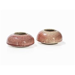 Pair of Peachbloom Brush Washer with Crackled Glaze, Kangxi