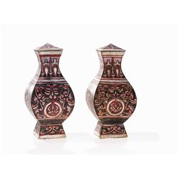 Pair of Vases FANGHU with Polychrome Painting, Han