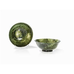 Pair of Spinach-Green Jade Bowls, 18th/19th C.