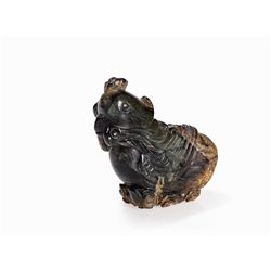 Nephrite Carving of a Mandarin Duck with a Peach Branch, Qing
