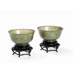 Pair of Light Green Jade Bowls, Qing Dynasty