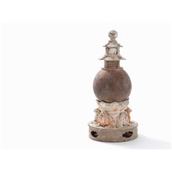 Rare Pagoda-Type Painted Terracotta Container, Tang/Liao