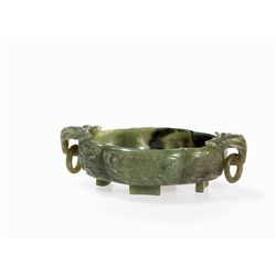 Celadon Jade ‘Marriage Bowl’ with Chrysanthemum Relief, 19th C.