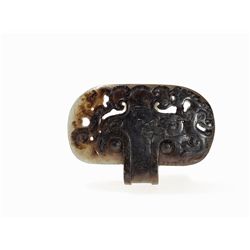 Jade Belt Buckle in Ruyi Shape with Mythical Creatures, Ming
