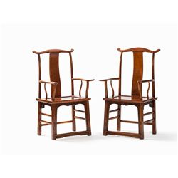 Pair of Huanghuali ‘Yokeback’ Armchairs, 18th C.