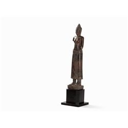Large Khmer Sandstone Figure of a Female Deity, 12th C.