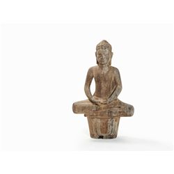 Sandstone Figure Seated Buddha on a Lotus Pedestal, 7th/8th C.