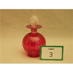 Cranberry glass scent with clear glass stopper, 5" high…