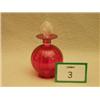 Image 1 : Cranberry glass scent with clear glass stopper, 5" high…