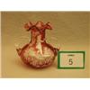 Image 1 : Twin handled cranberry glass vase with handpainted classical scene, 5" high…