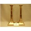 Image 1 : Pair of antique brass corinthium column candlesticks, 11" high…