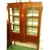 Image 1 : Victorian mahogany two door display cabinet with inlaid centre and painted swags…