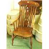 Image 1 : Elm 19c open armchair with slat backs and turned legs and stretchers, stamped JD…